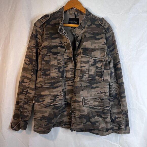 Sanctuary Green Army Camo Print Mock Neck Cargo Utility Jacket Size Medium - Picture 5 of 14